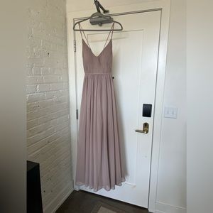 Azazie Blythe A-Line Pleated Chiffon Floor-Length Dress in Taupe. Size A4.